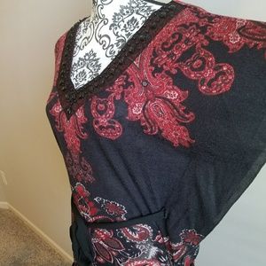 Red and black beaded neck blouse